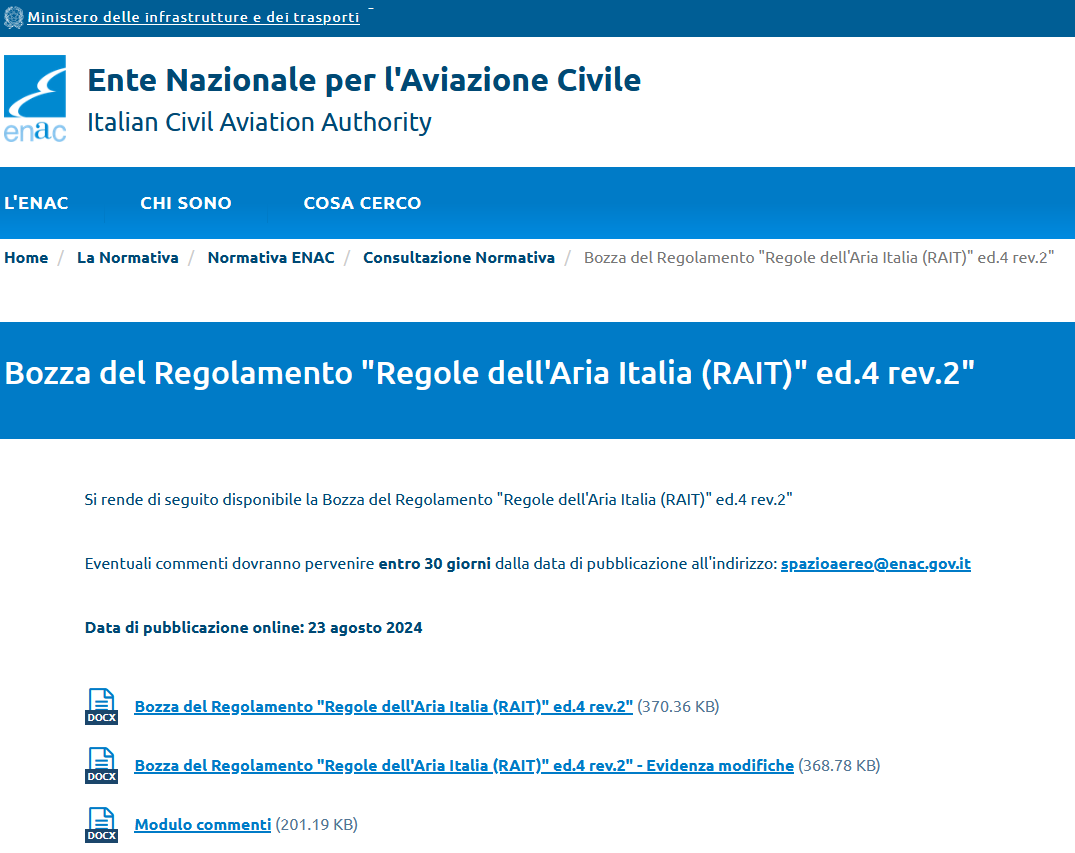 RAIT creenshot bozza Regole Aria Italia ed4 rev2 del 2024 ENAC